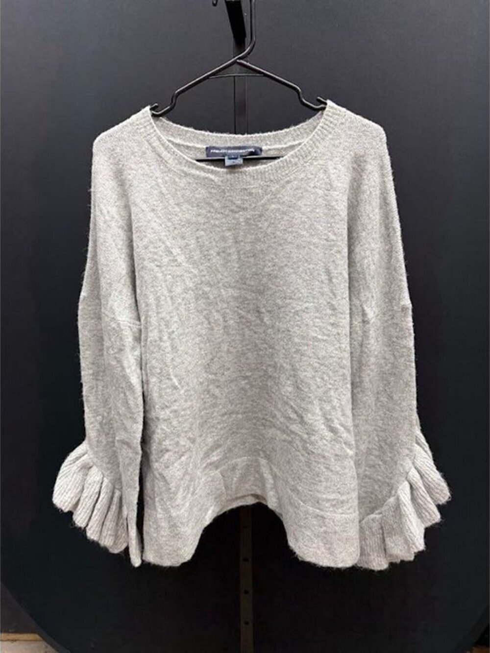 French Connection Grey Ruffle Wool Blend Soft Sweater